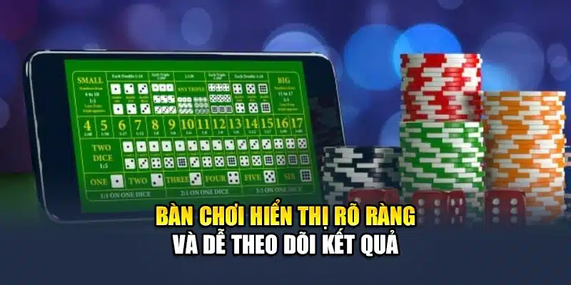Bàn chơi hiển thị rõ ràng và dễ theo dõi kết quả